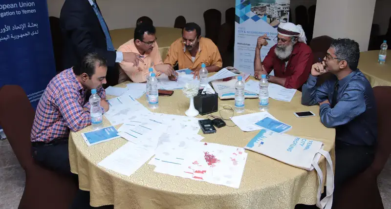 A group discussions during the Urban Profiling and Recovery Planning Workshop on Al Hawtah Yemen